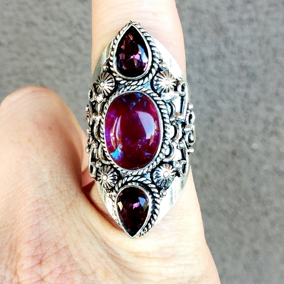 New Triplet Opal & Amethyst 925 Silver Statement Ring. - Picture 6 of 10
